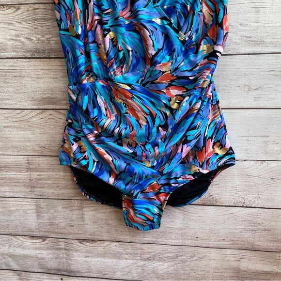 MAXINE OF HOLLYWOOD ONE PIECE SWIMSUIT IN BLUE PRINT - Picture 3 of 5